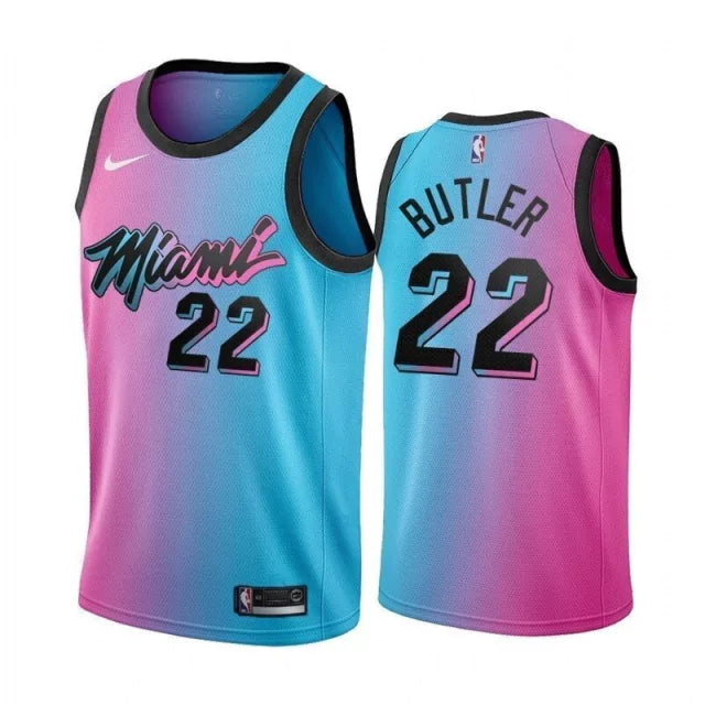 Regata NBA Miami Heat City Edition 20/21 Nike Authentic Butler 22 - Azul e Rosa
