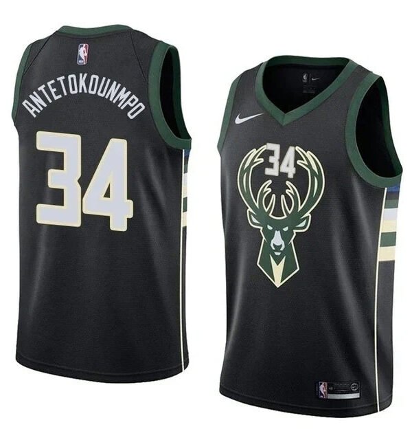 Regata NBA Milwaukee Bucks Authentic Antetokounmpo 34 - Preta