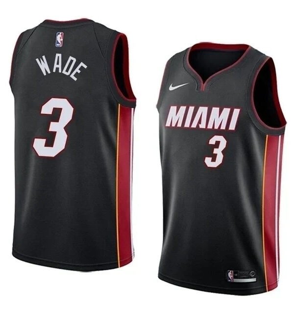 Regata NBA Miami Heat Authentic Wade 3 - Preta e Vermelha