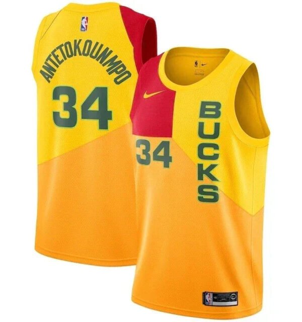 Regata NBA Milwaukee Bucks Authentic Antetokounmpo 34 - Amarela