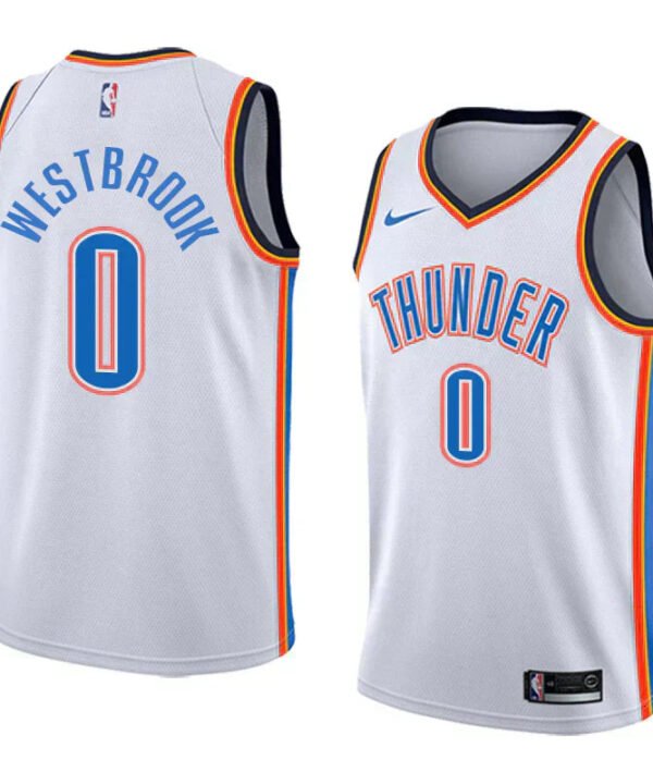 Regata NBA Oklahoma City Thunder Authentic Swingman Westbrook 0 - Branca